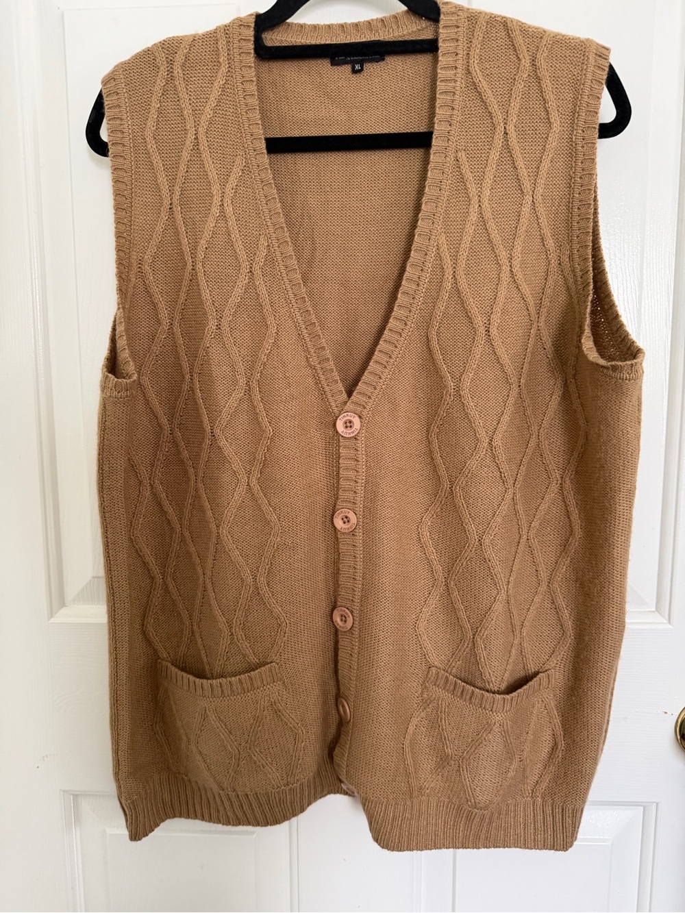 Tinkuy Classic Cable Knit Camel Brown Button-Front Alpaca Wool Sweater Vest XL